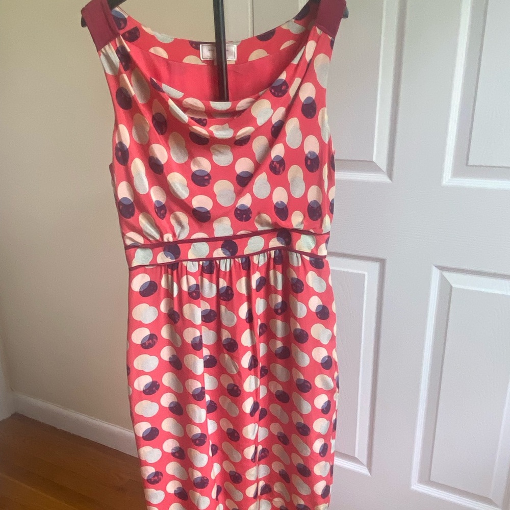 Anthropologie Moulinette Soeurs Red Polka Dot 100% Silk Cowl Neck Dress Size 8